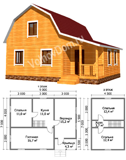 Проекты домов из бруса 7 на 9, 7*9, 7х9 из профилированного бруса